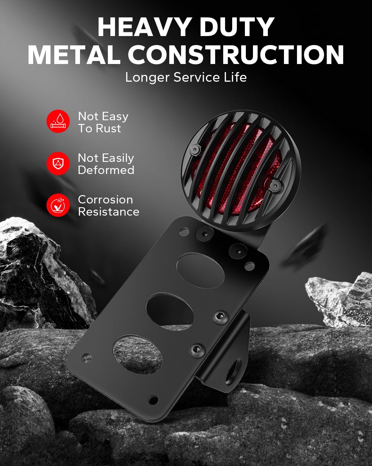 Amazicha mounted on license plate and bracket, provides clear plate illumination