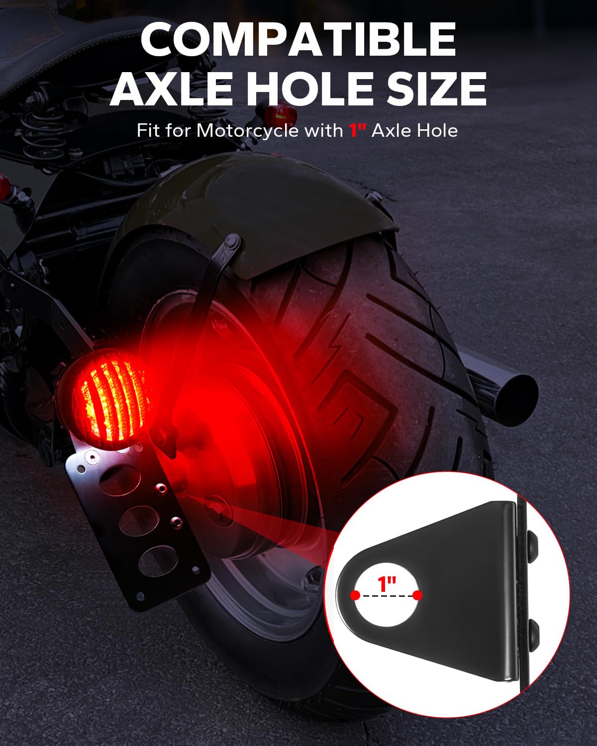 Amazicha lit at night on motorcycle rear, enhances visibility in darkness