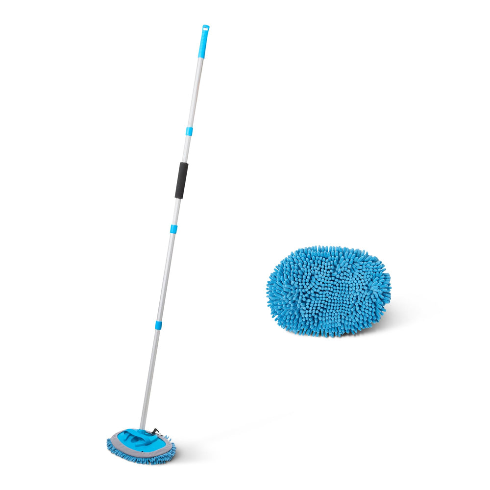 Amazon Basics front view of extendable car wash brush showing full kit and handle benefit