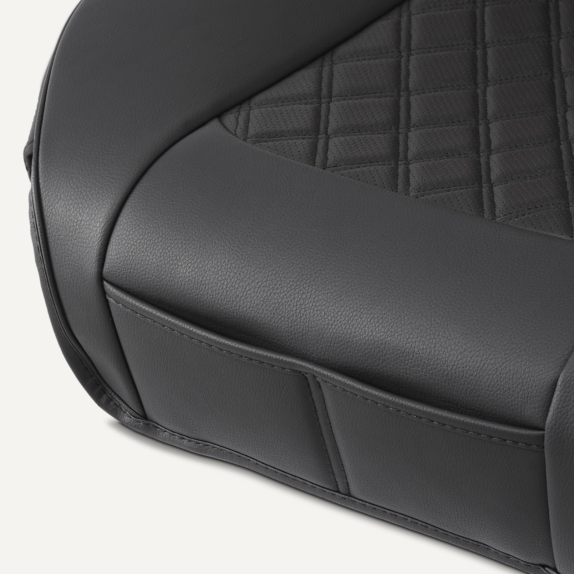 Amazon Basics side profile showing seat cover scale and comfortable fit
