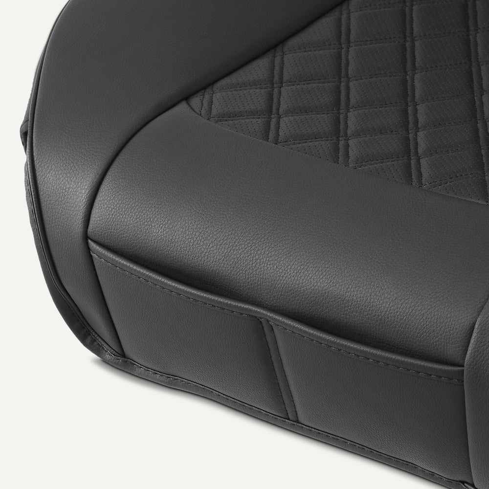 Amazon Basics side profile showing seat cover scale and comfortable fit