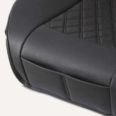 Amazon Basics side profile showing seat cover scale and comfortable fit