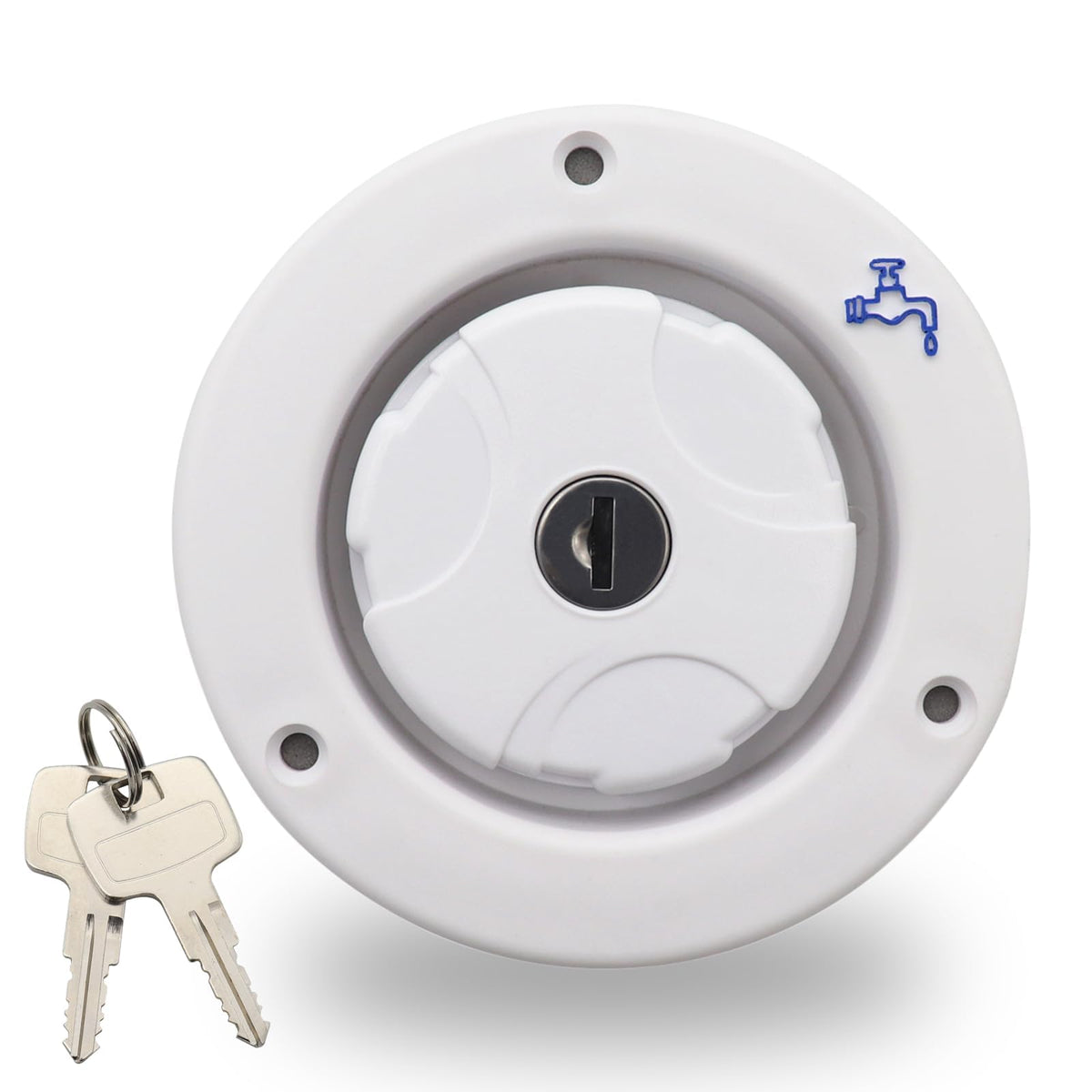 Ambuker front view of lockable inlet cap showing secure closure and quick access