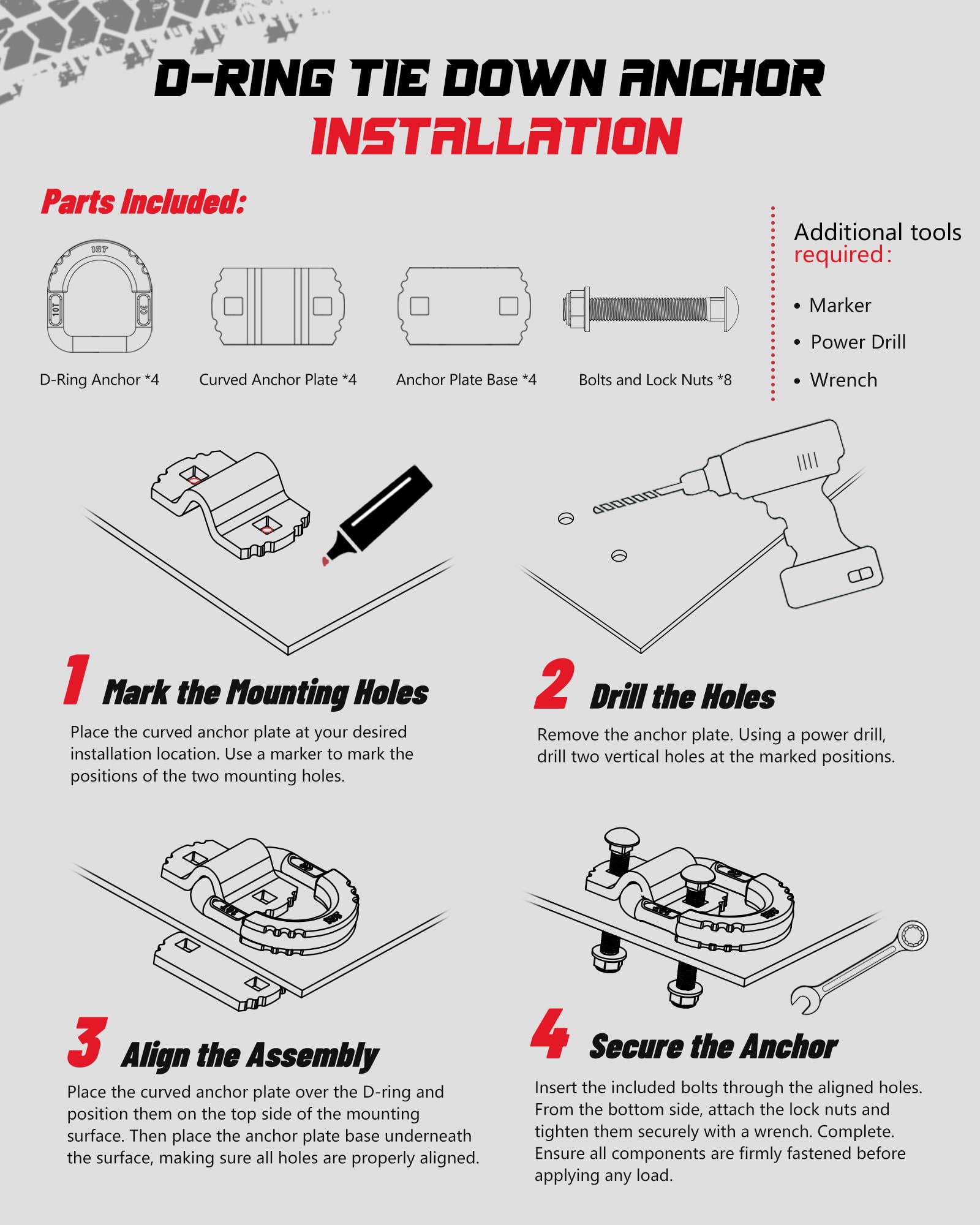 AMBULL D-ring with included bolts and lock nuts showing complete hardware kit