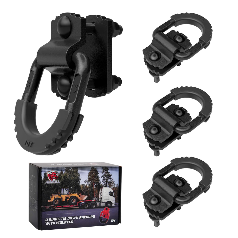 AMBULL D-ring in a truck bed securing motorcycle showing reliable load control