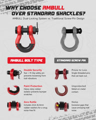 AMBULL shackle close-up of 7/8 inch pin and thread detail benefit: secure fastening under load