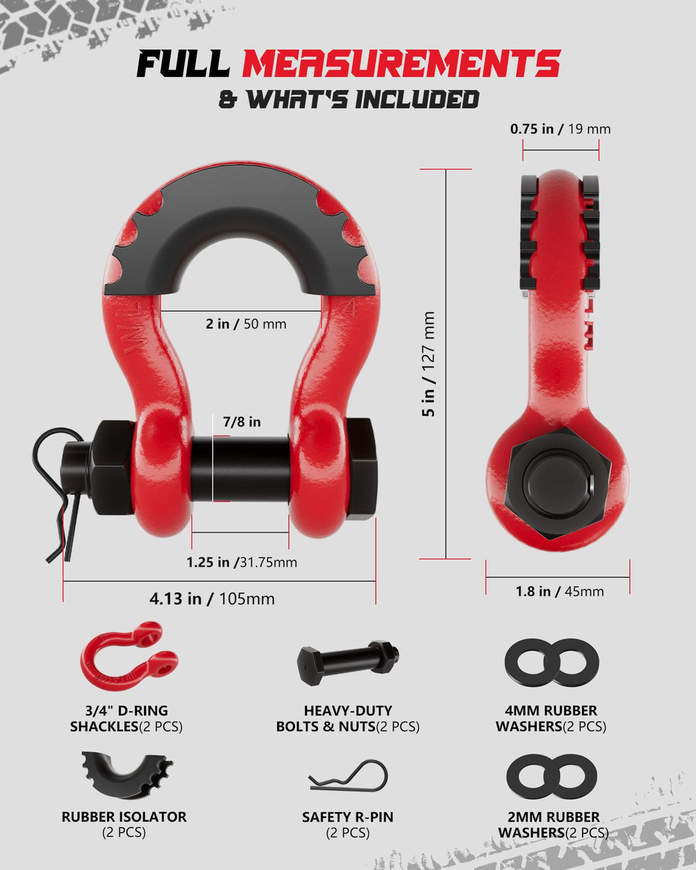 AMBULL shackle galvanized and powder-coated finish close-up benefit: corrosion resistance in wet weather