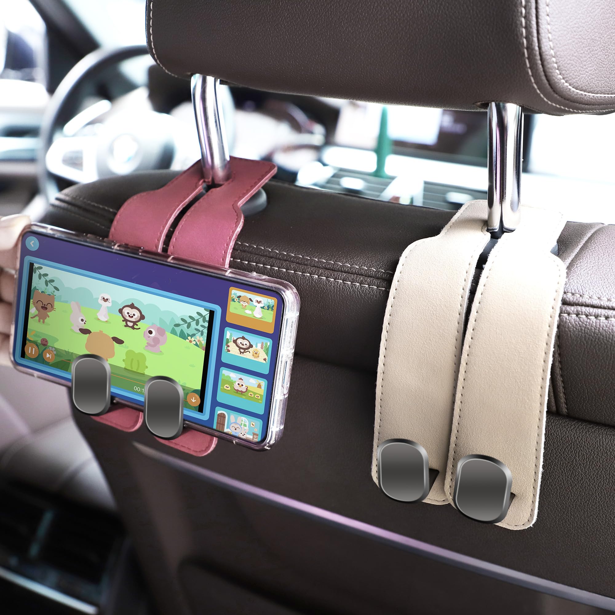 Amelity four-pack packaged contents showing multiple hooks for full car organization