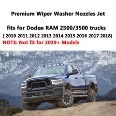 AMFRNE installed nozzle on Dodge RAM hood demonstrating quick DIY replacement