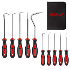 AMM front view of 10 piece pick set showing all tools and bag for quick identification