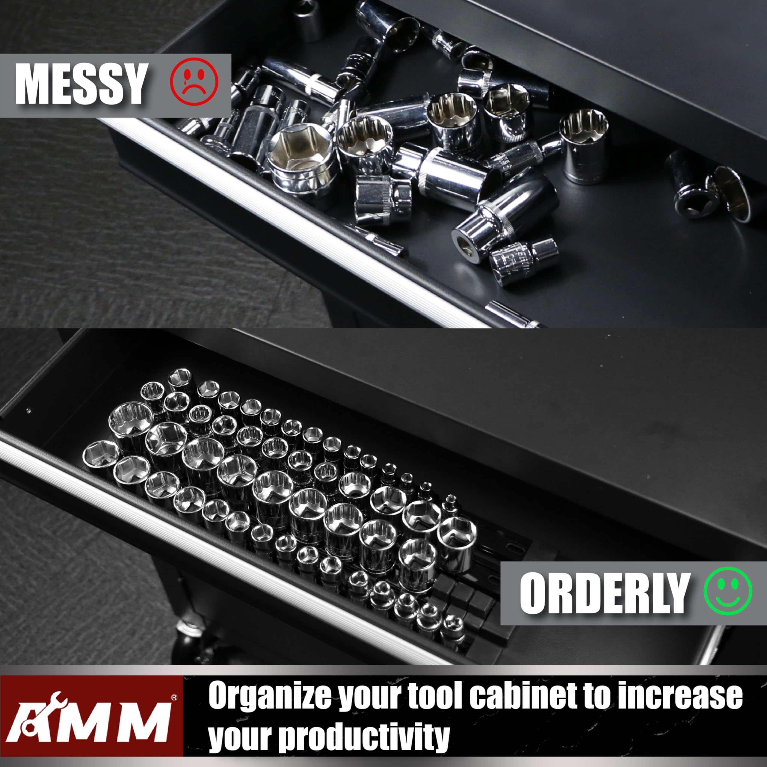 AMM rail holding deep sockets showing depth compatibility and reliable retention