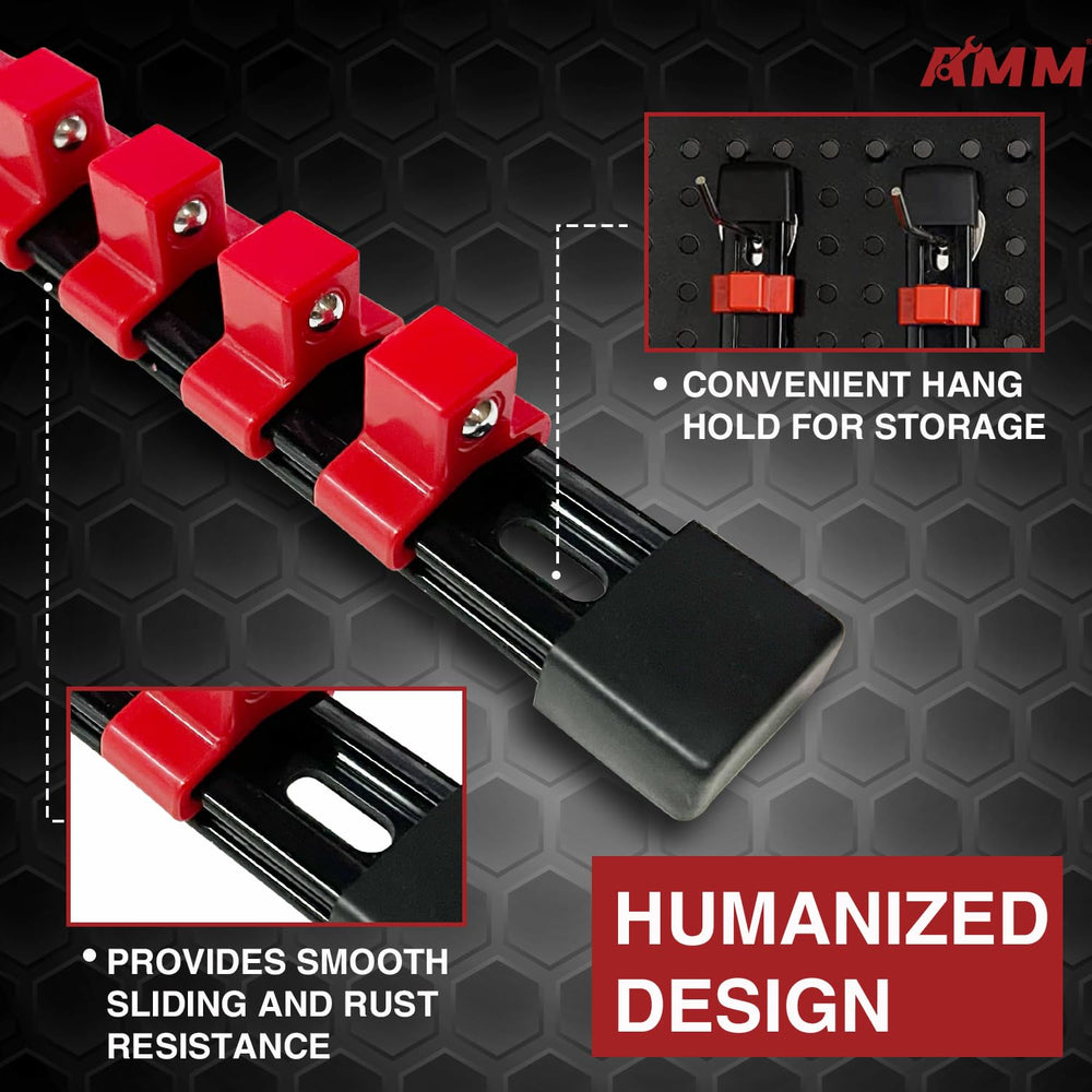 AMM socket rails with shallow and deep sockets installed for fast tool selection