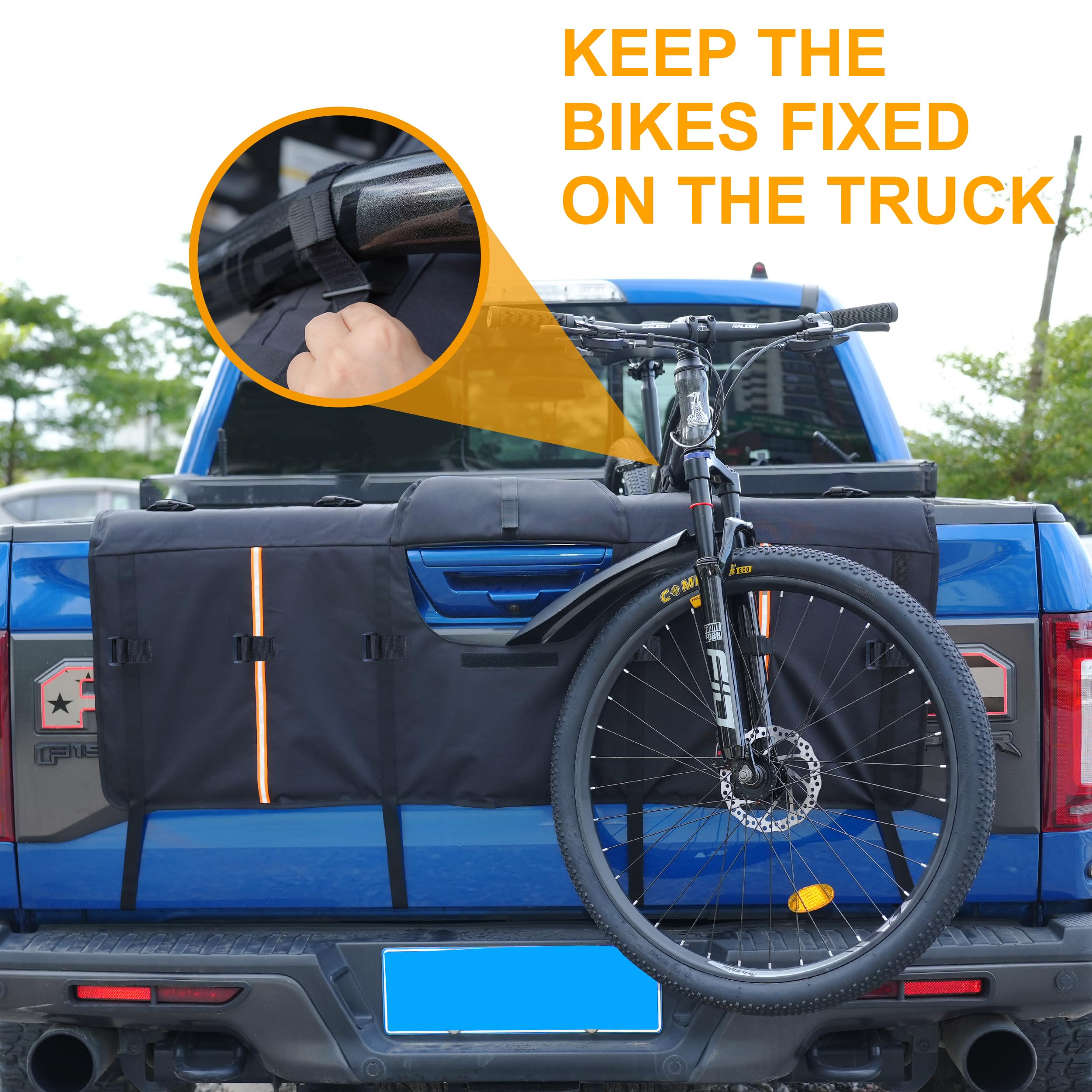 Amooca detail of top straps holding bike frames securely during transport