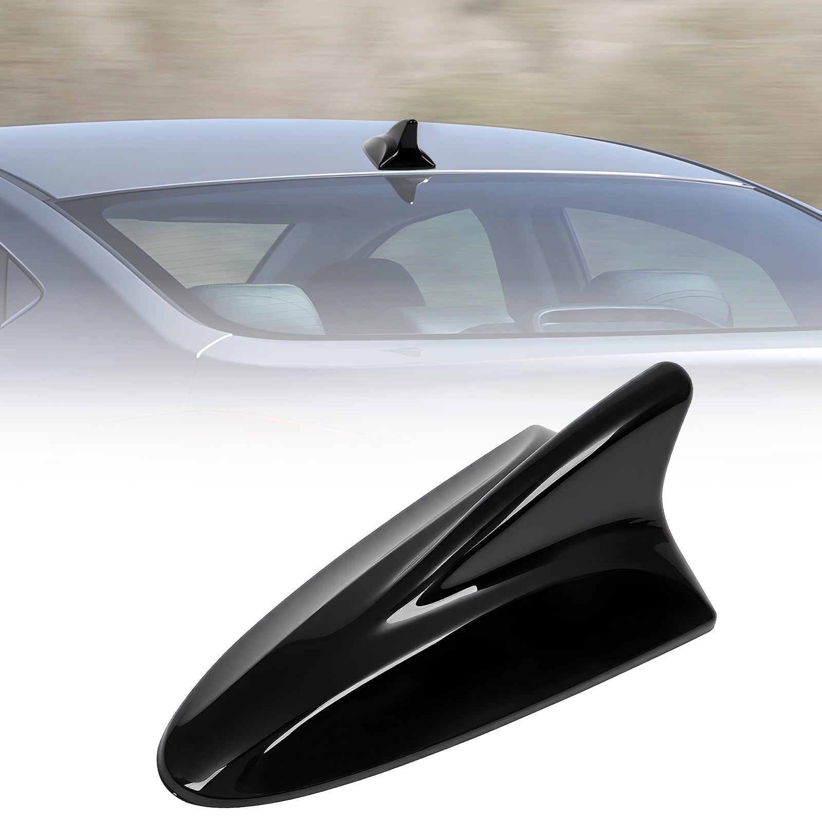 AMSPRAC front view of shark fin antenna cover showing sleek glossy finish and updated look