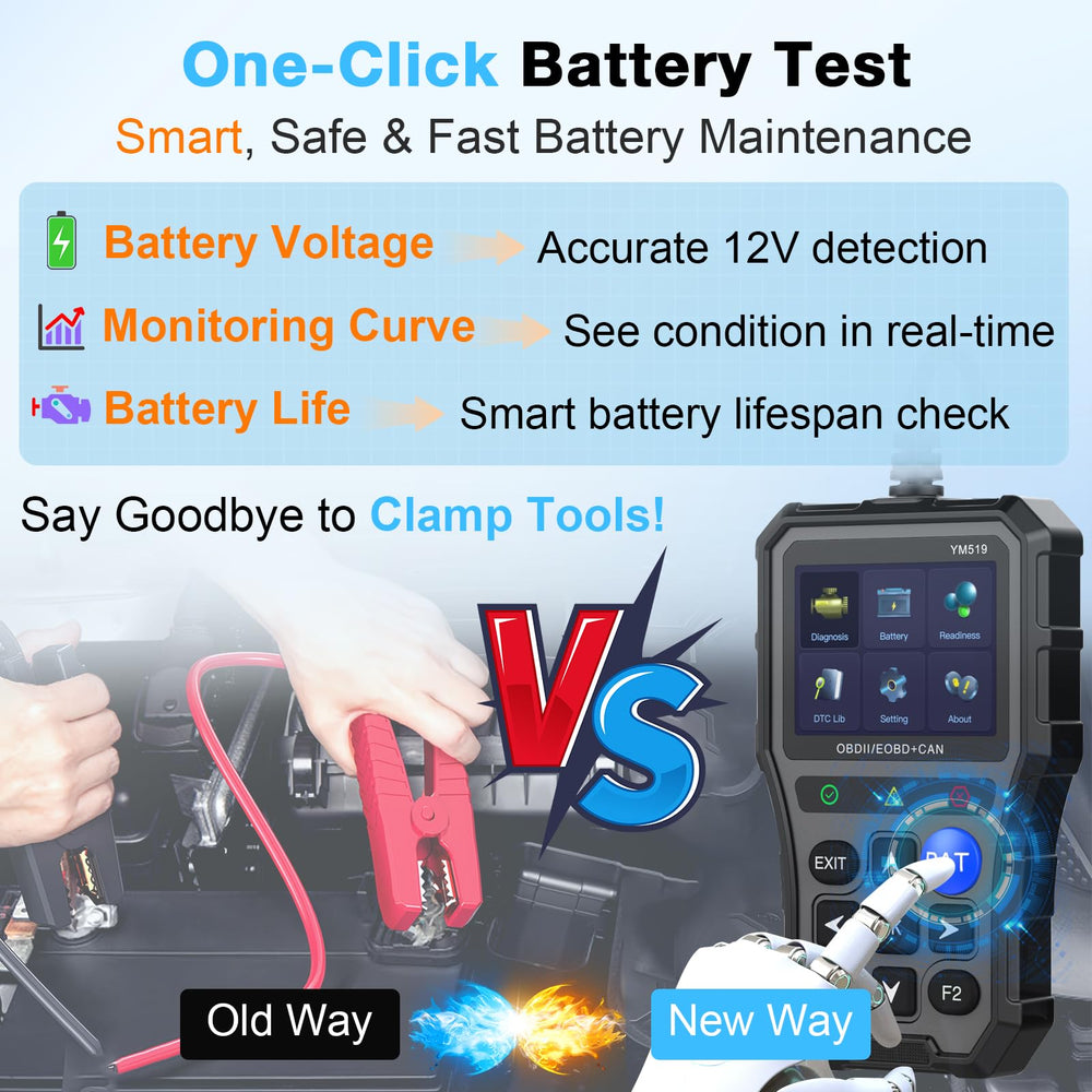 AMTIFO battery tester close-up showing voltage readout to assess battery health