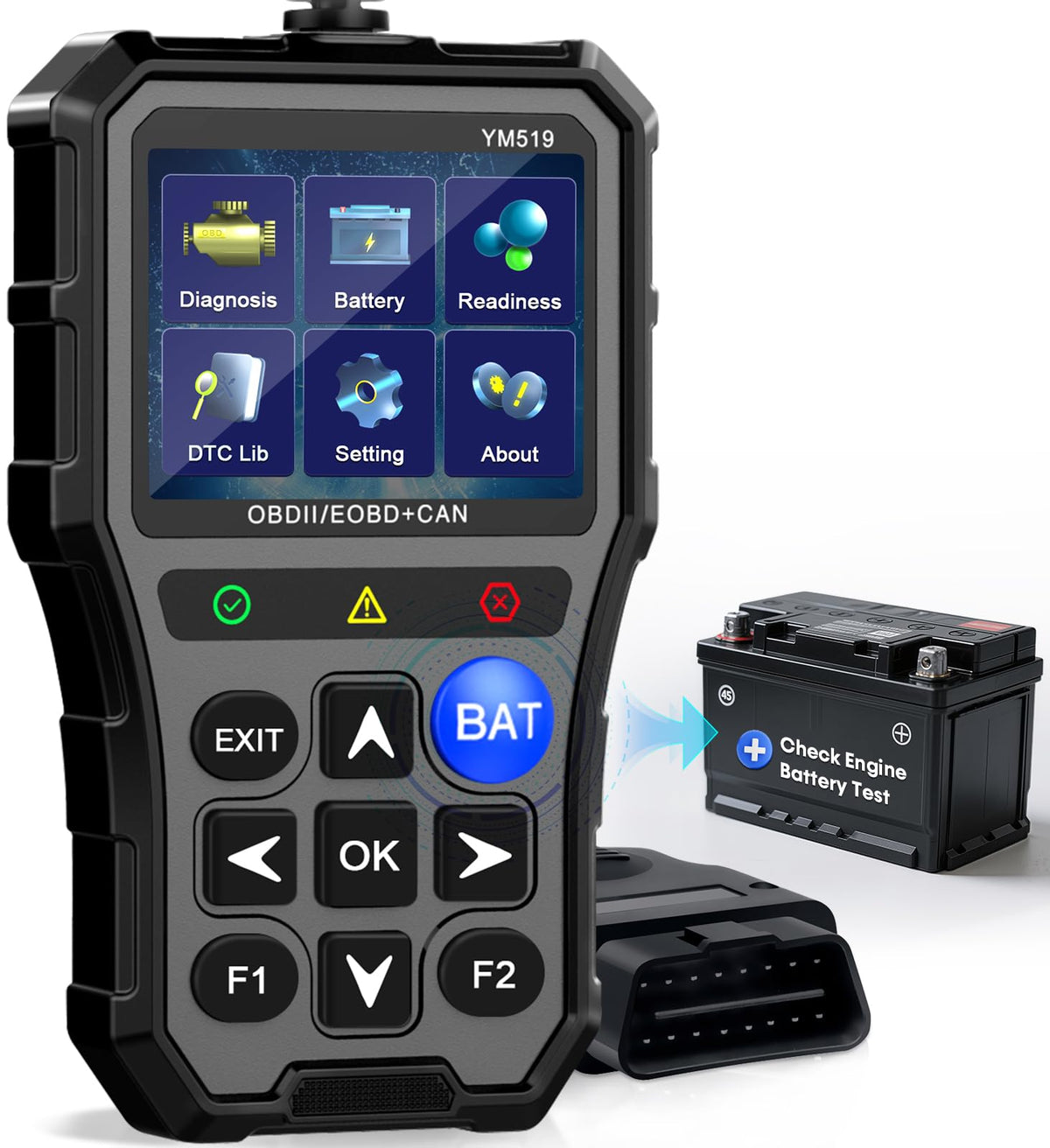 AMTIFO scanner front view showing controls and clear color display for easy diagnostics