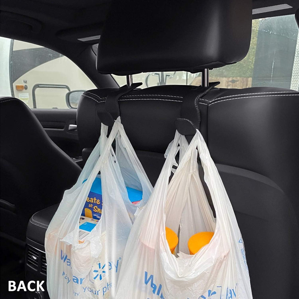 AMVOYOA installed on car back seat headrest keeping floor space clear and organized