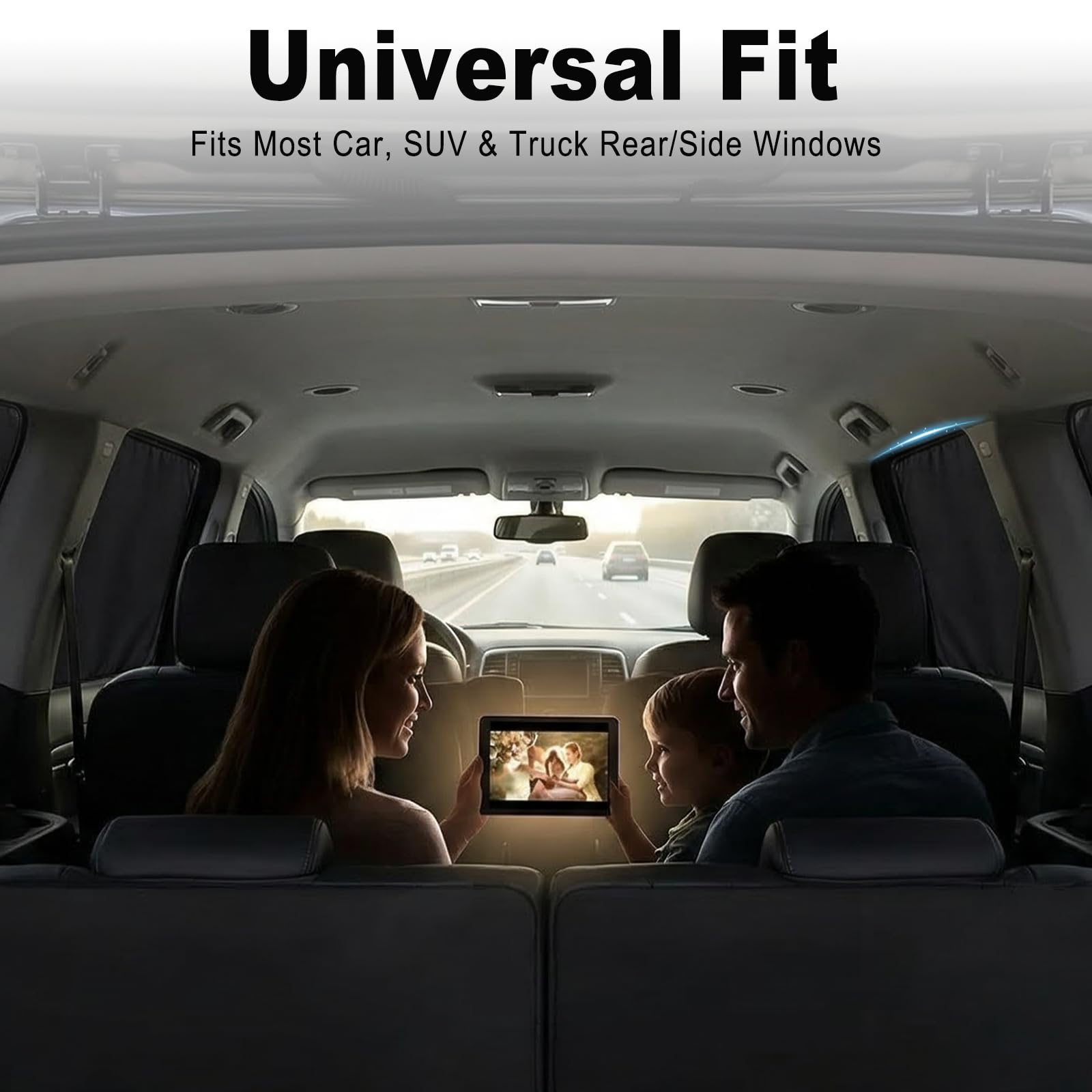AMZAUTO lifestyle shot family resting in car with shades offering privacy