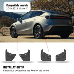 AMZAUTO mud flap installed on Model Y front wheel reducing splash and debris
