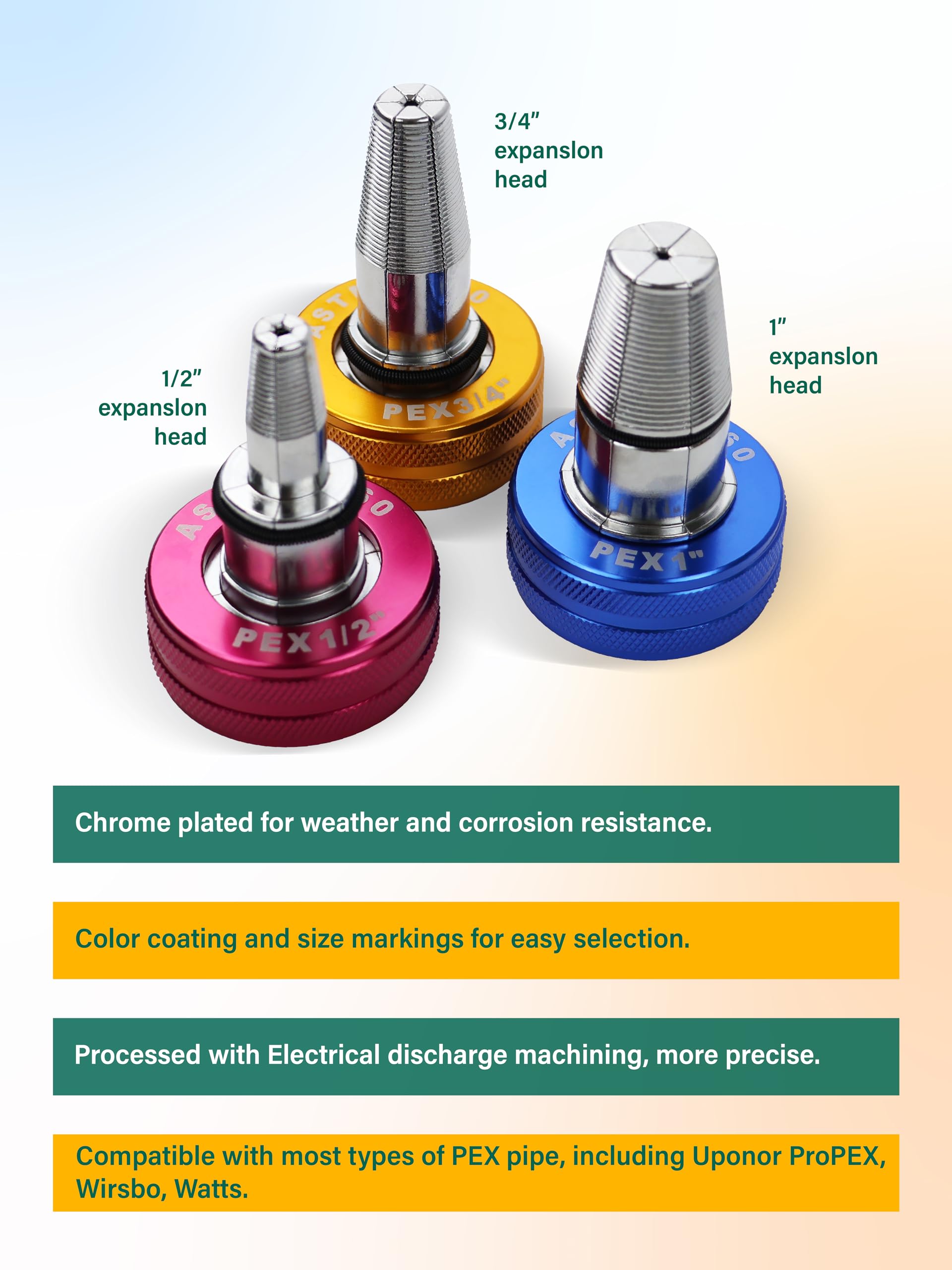 AMZCNC close-up of three expansion heads demonstrating size clarity and durability