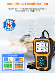 ANCEL AD410 plugged into vehicle OBD2 port for on-the-spot diagnostic checks