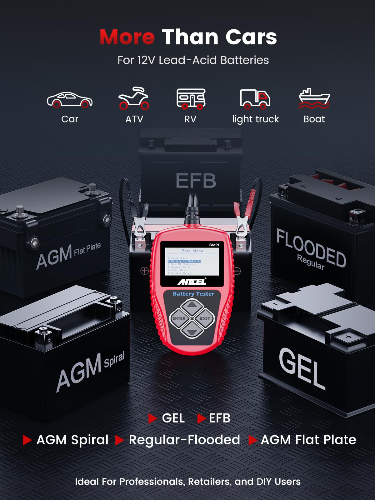 ANCEL BA101 testing alternator output under load to reveal charging system problems