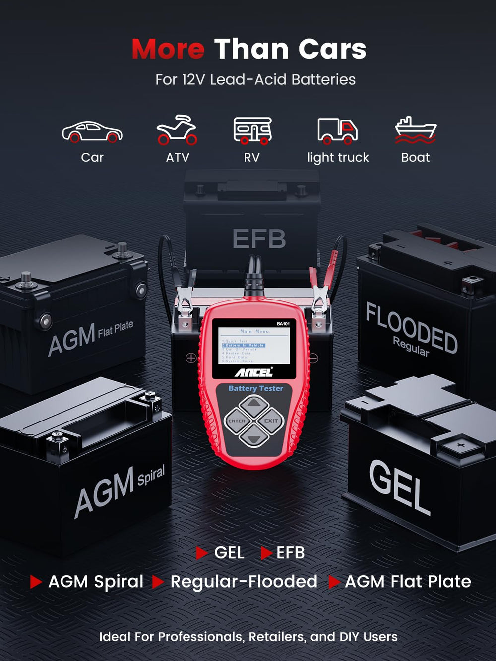 ANCEL BA101 testing alternator output under load to reveal charging system problems