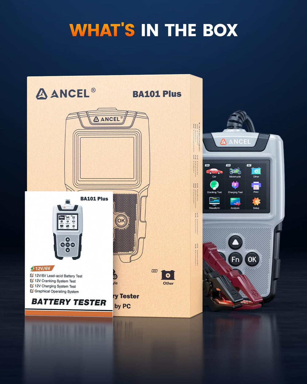 ANCEL BA101 Plus packaging with included accessories for immediate setup