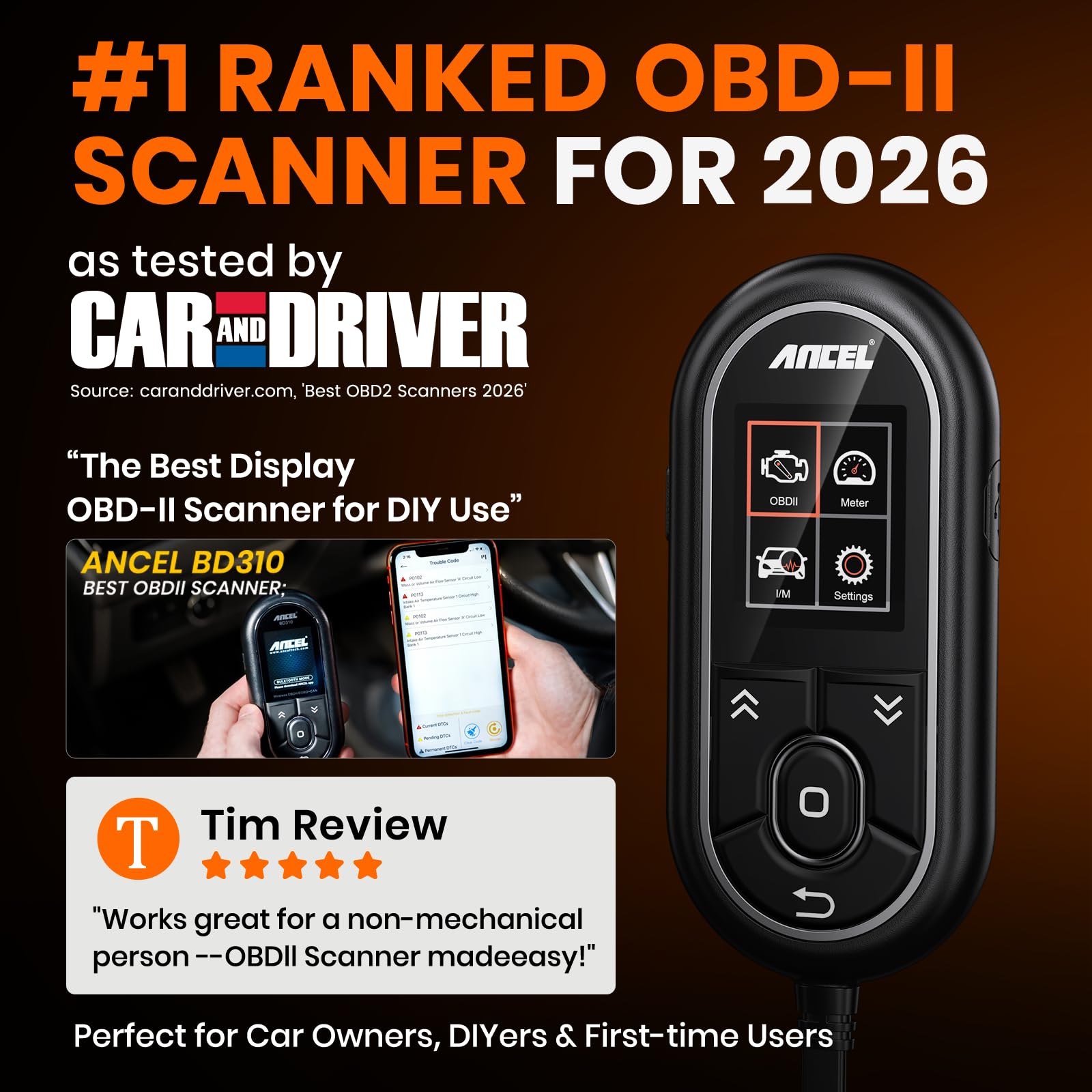 ANCEL BD310 app dashboard on smartphone delivering clear vehicle insights