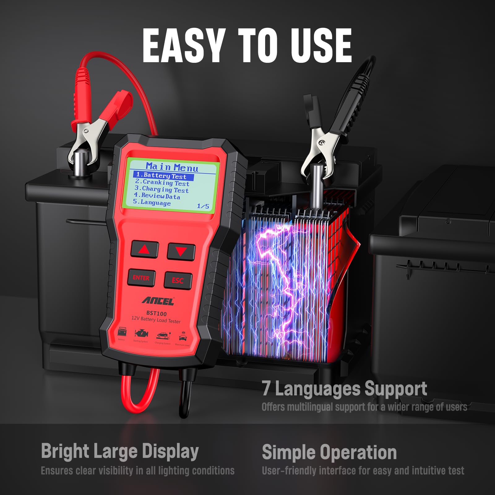 ANCEL BST100 compact size with hand showing portable diagnostics convenience