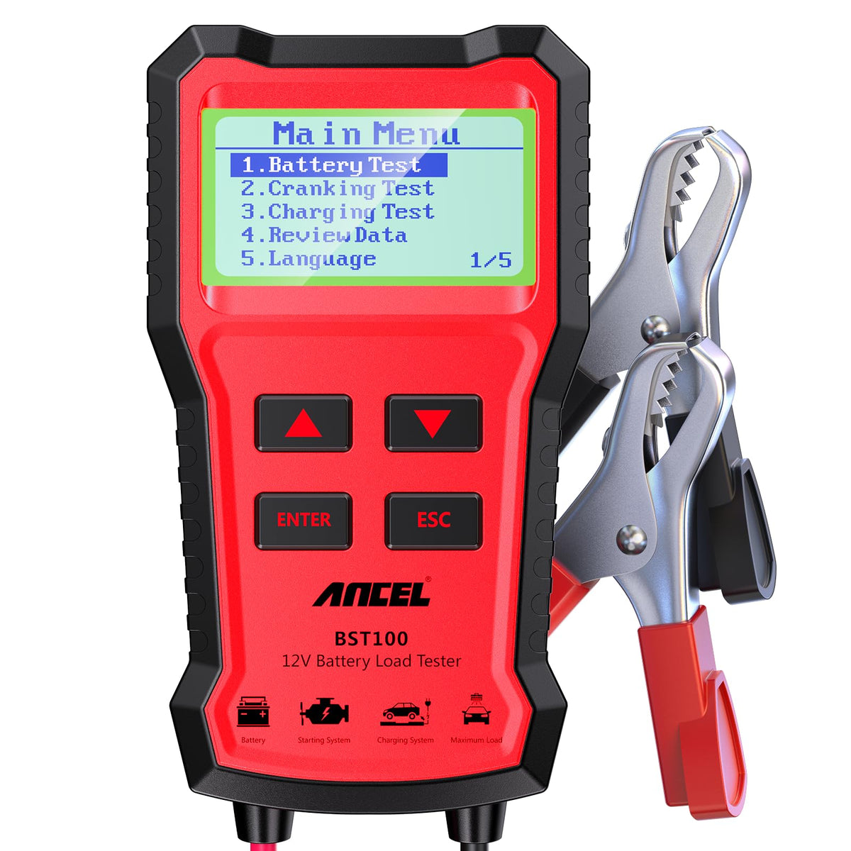 ANCEL BST100 front view showing controls and compact design for quick diagnostics