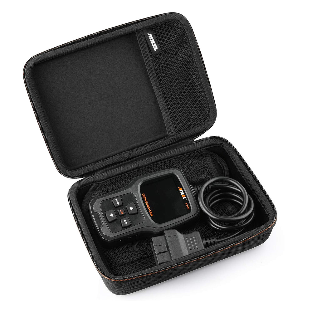ANCEL case open to show molded interior and mesh pocket for organized storage