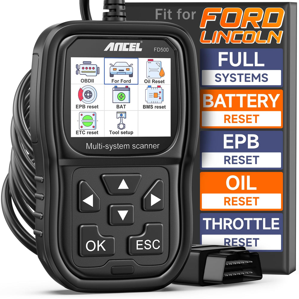 ANCEL FD500 front panel showing buttons and display for easy diagnostics