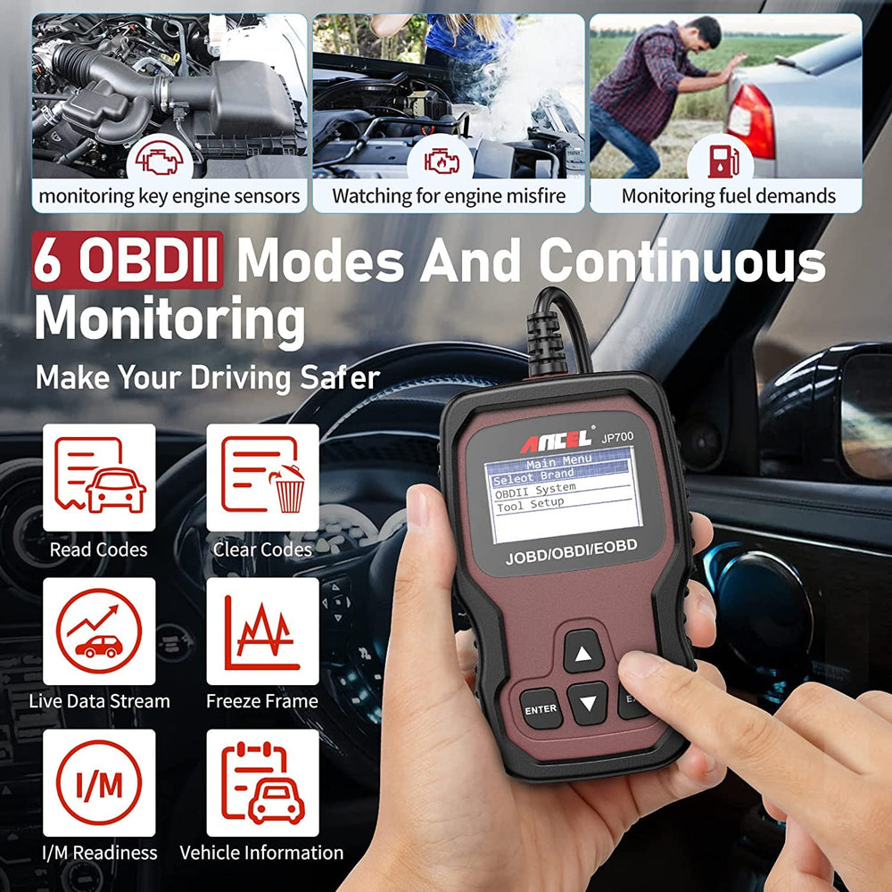 ANCEL JP700 back panel and OBD connector illustrating robust cable connection benefit