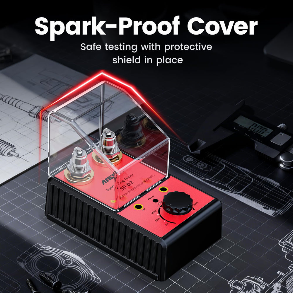 ANCEL SP02 beside standard spark plug for size compatibility check