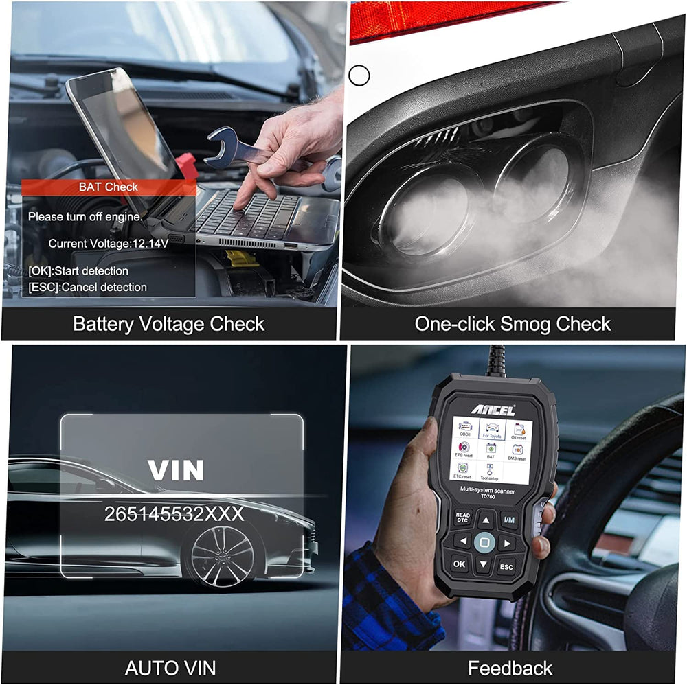ANCEL TD700 plugged into vehicle OBD port demonstrating in‑car use convenience