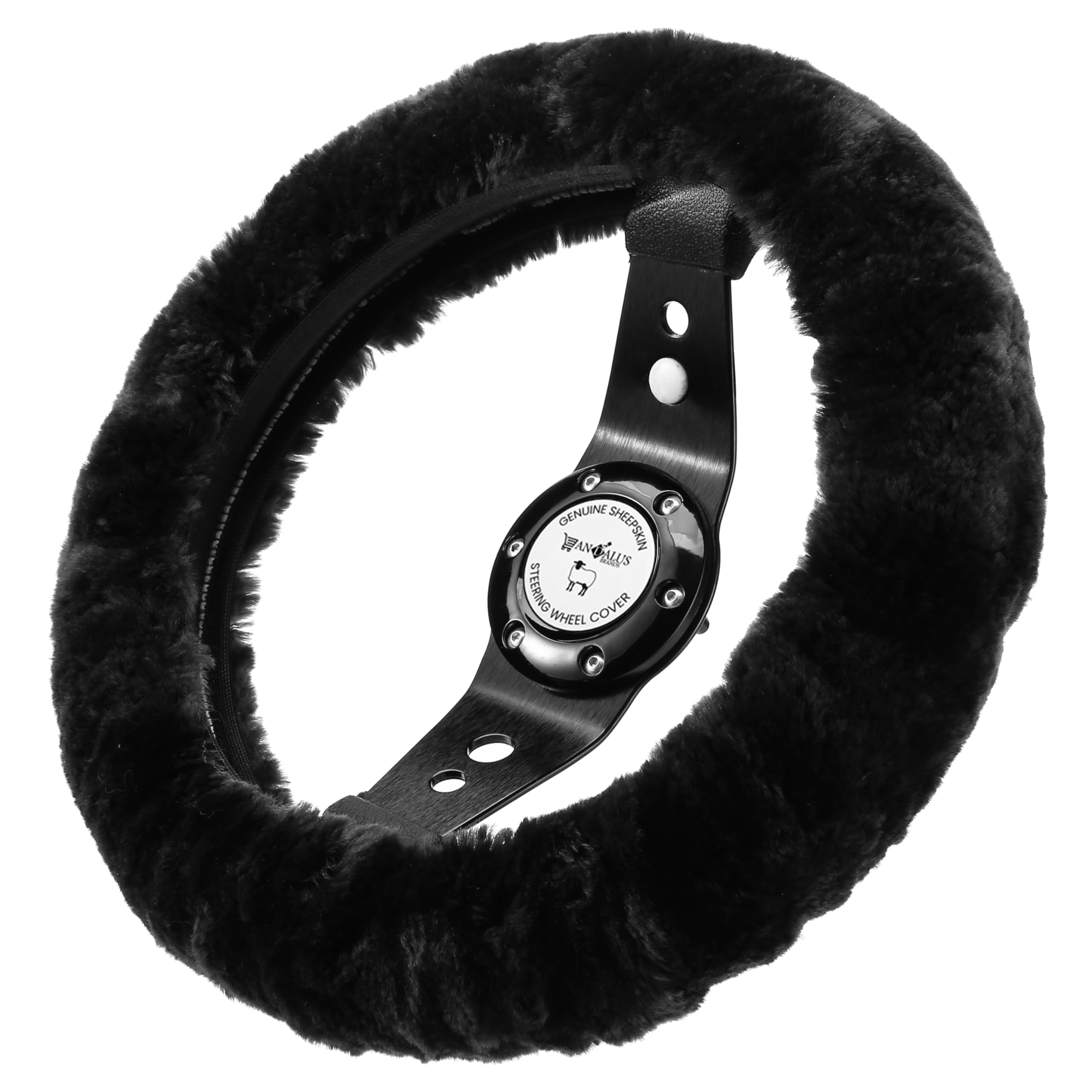 Andalus Brands front view of black steering wheel cover showing plush look and comfort