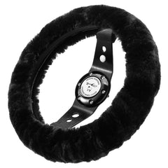 Andalus Brands front view of black steering wheel cover showing plush look and comfort
