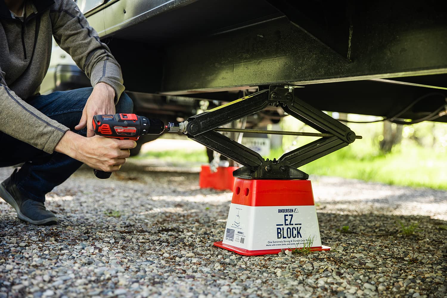 Andersen Hitches finger holes detail for easy carrying and fast placement at campsites