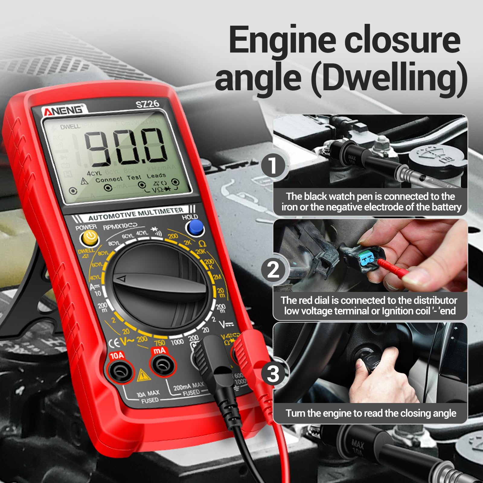 ANENG SZ26 close-up LCD view for clear, backlit readings in low light