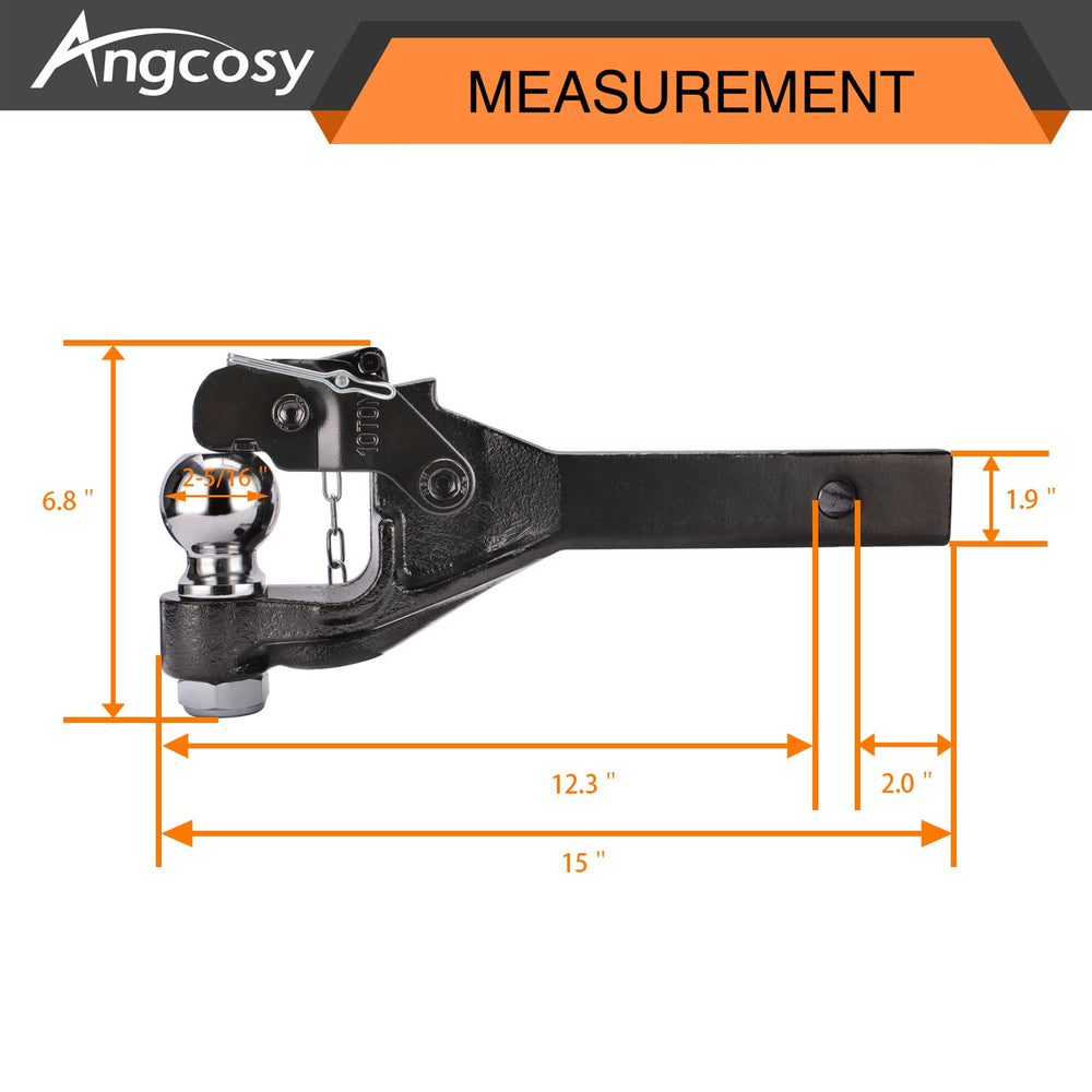 ANGCOSY close-up of lockable latch pin for secure towing and anti-loss benefit