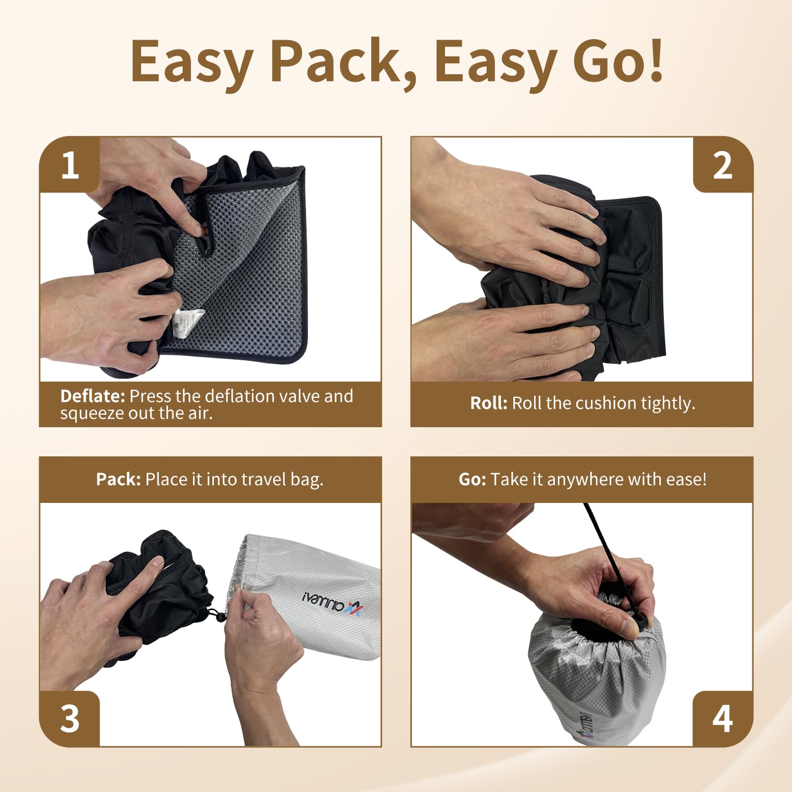 ANMSVI folded cushion in carry bag for compact transport convenience