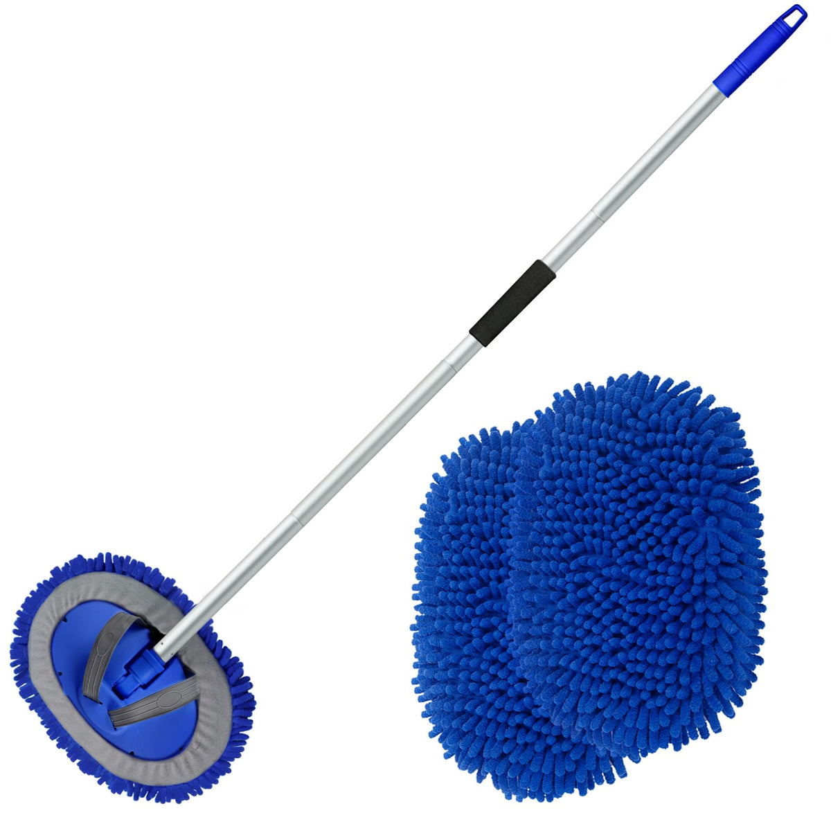 anngrowy full kit front view showing pole and two microfiber heads for versatile cleaning
