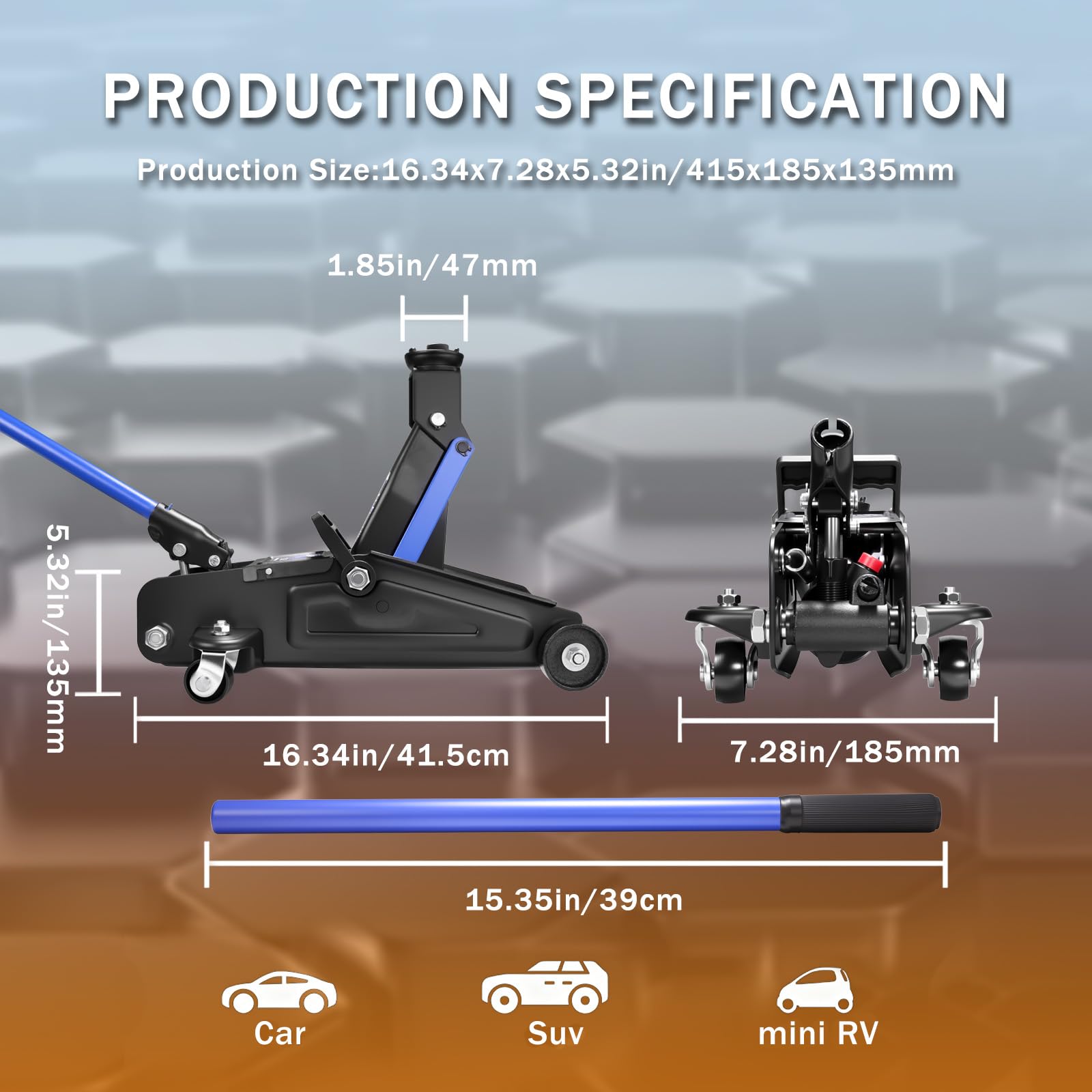 ANTPOWER jack slid under low-clearance car demonstrating access benefit
