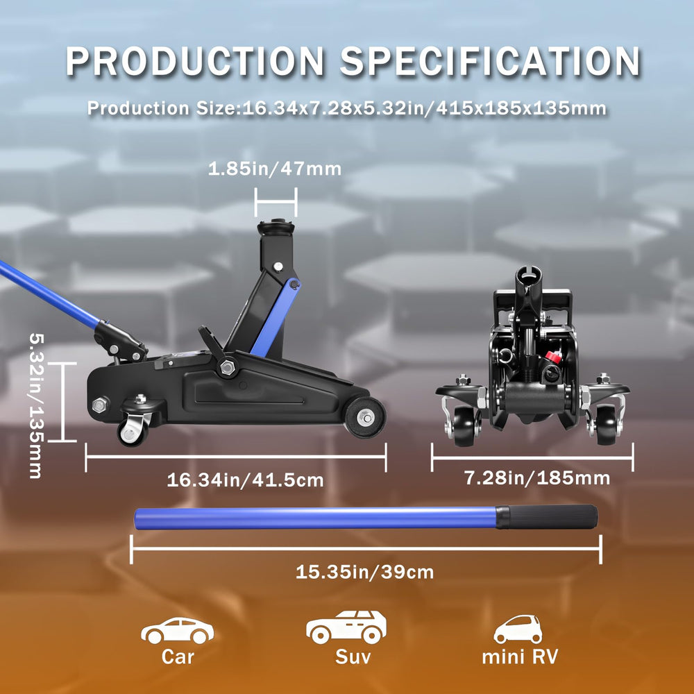 ANTPOWER jack slid under low-clearance car demonstrating access benefit