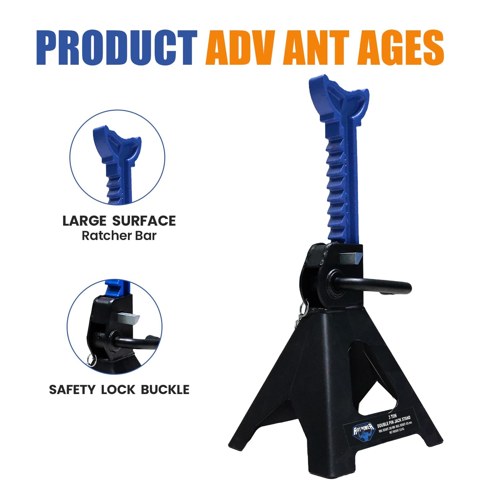 LIFTING TOOLS ANTPOWER scale comparison with car showing correct sizing benefit