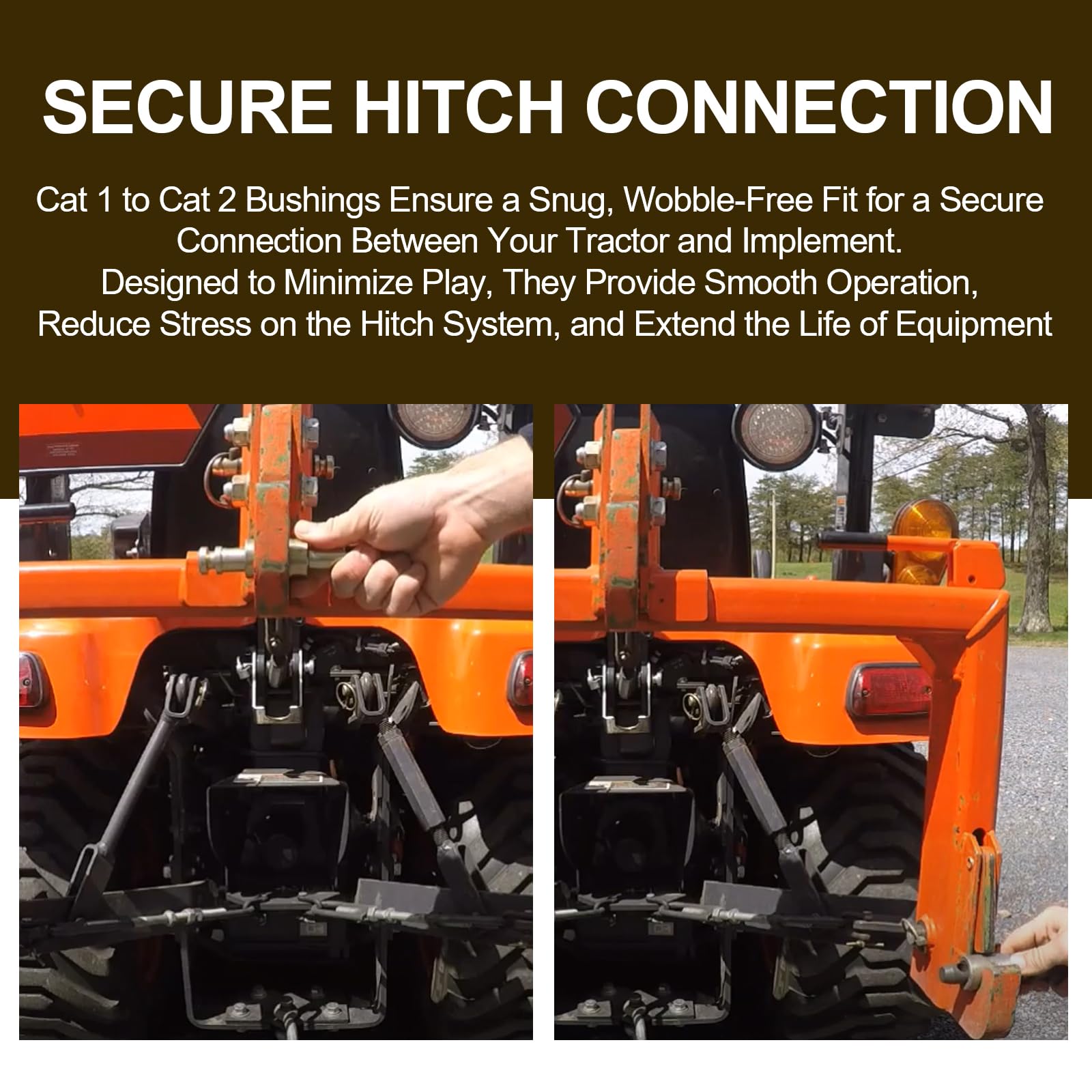 Antrys bushing with implement pin demonstrating snug Cat I fit benefit