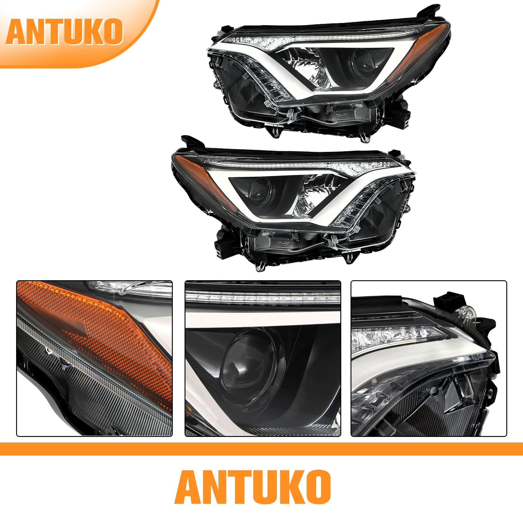ANTUKO projector lens detail showing focused beam performance benefit