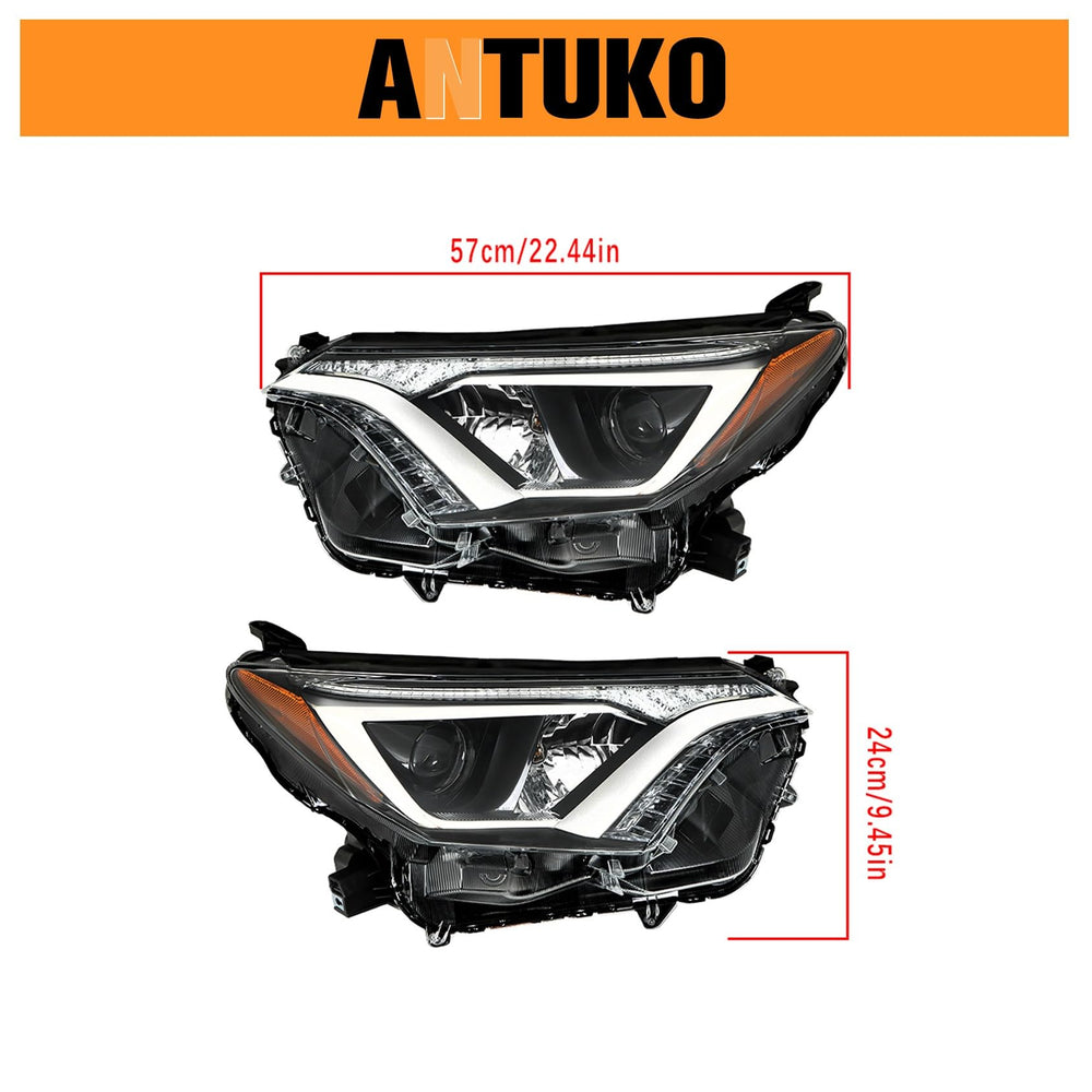 ANTUKO headlights beside ruler showing scale for fitment verification benefit