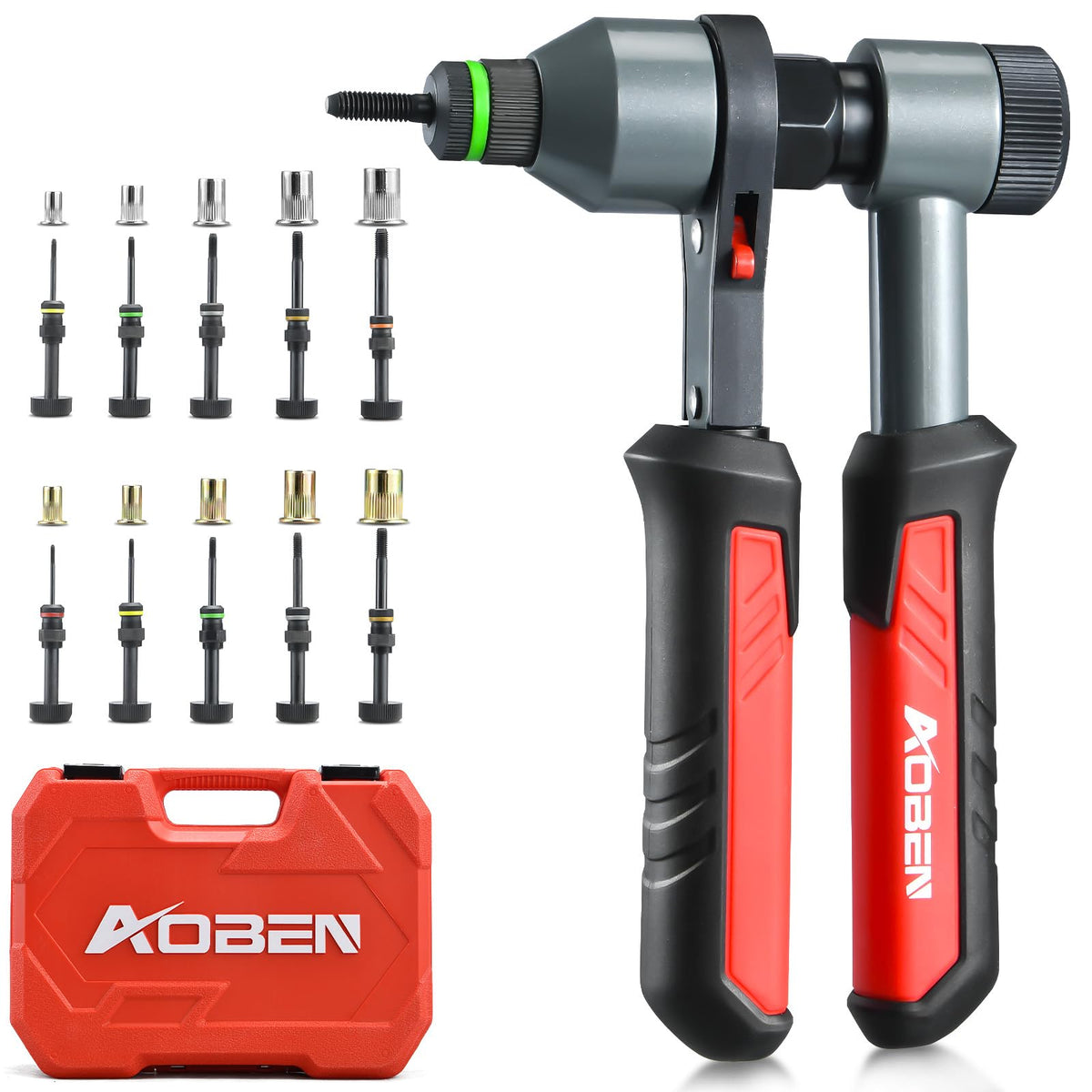 AOBEN rivet nut tool front view showing compact ratchet design and durable finish